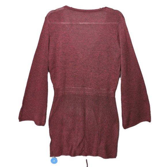 Cupshe Choir Shirt Mini Sweater Dress Sz S Bell Sleeves Faux Wrap Burgundy NWT - Picture 4 of 16